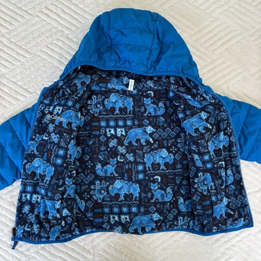 Columbia Toddler 3T Double Trouble Reversible Blue Puffer Fleece Hooded Jacket